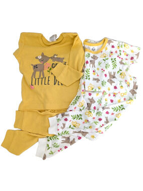 Gerber Baby 4 Piece Sleeper Pajama Set 12 Months Yellow White Deer